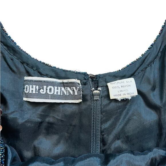 Vintage 80s 90s Floral Beaded Sequin Silk Long Sleeve Black Sheath Dress size L - Picture 13 of 15